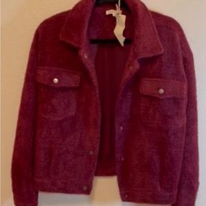 NWT Mystree Fuzzy Burgundy Trucker Snap Up Collared Long Sleeve Jacket S M L
